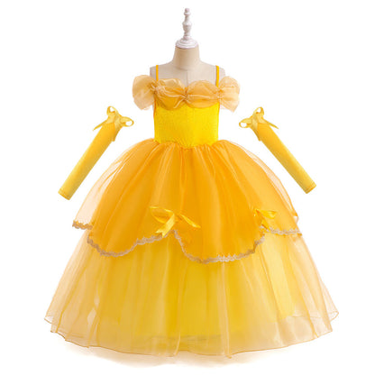 Robe Princesse Épaules Dénudées Volants Robe De Noël pour Filles