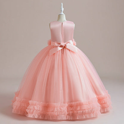 Robe Princesse Col Rond sans Manches pour Petite Fille d'Honneur avec Appliques