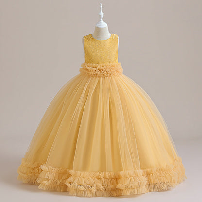 Robe Princesse Col Rond sans Manches pour Petite Fille d'Honneur avec Appliques