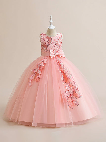 Robe Princesse Col Rond sans Manches pour Petite Fille d'Honneur avec Sequins