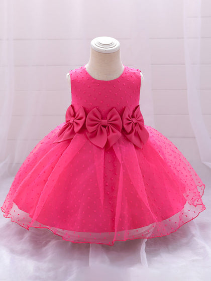 Robe Princesse Col Rond sans Manches pour Petite Fille d'Honneur avec Nœud