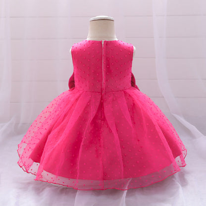 Robe Princesse Col Rond sans Manches pour Petite Fille d'Honneur avec Nœud