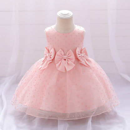 Robe Princesse Col Rond sans Manches pour Petite Fille d'Honneur avec Nœud