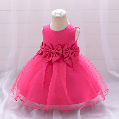 Robe Princesse Col Rond sans Manches pour Petite Fille d'Honneur avec Nœud