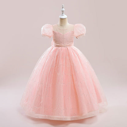 Robe Princesse Col Rond Manches Bouffantes pour Petite Fille d'Honneur avec Sequins