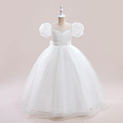 Robe Princesse Col Rond Manches Bouffantes pour Petite Fille d'Honneur avec Sequins