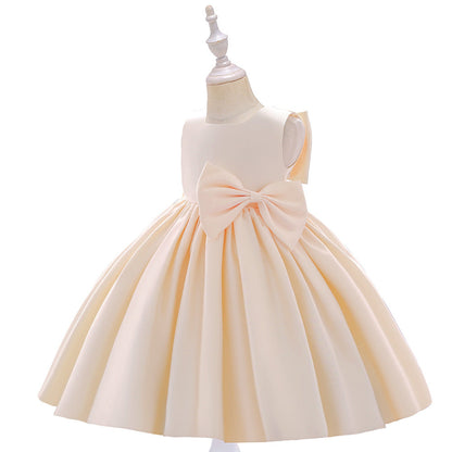 Robe Princesse Col Rond sans Manches pour Petite Fille d'Honneur avec Volants