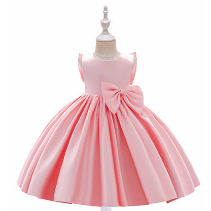 Robe Princesse Col Rond sans Manches pour Petite Fille d'Honneur avec Volants