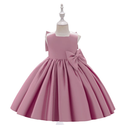 Robe Princesse Col Rond sans Manches pour Petite Fille d'Honneur avec Volants