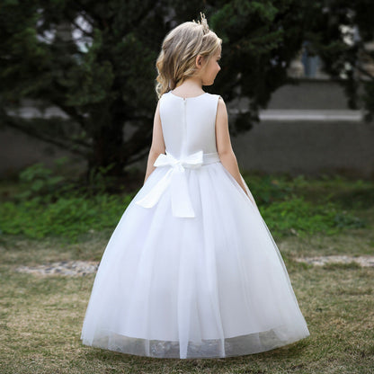 Robe Princesse Col en V sans Manches pour Petite Fille d'Honneur avec Ceinture