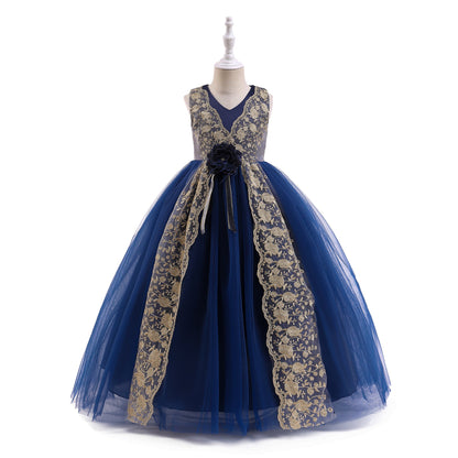 Robe Princesse Col en V sans Manches pour Petite Fille d'Honneur avec Ceinture