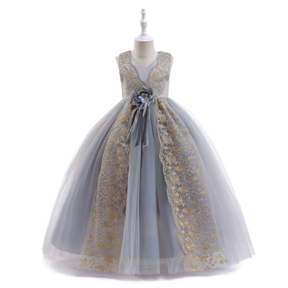 Robe Princesse Col en V sans Manches pour Petite Fille d'Honneur avec Ceinture