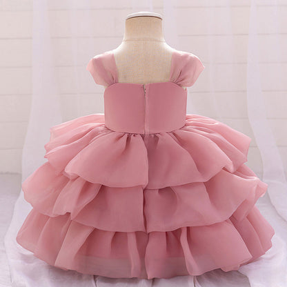 Robe Princesse Col Rond sans Manches pour Petite Fille d'Honneur avec Fleurs Solides