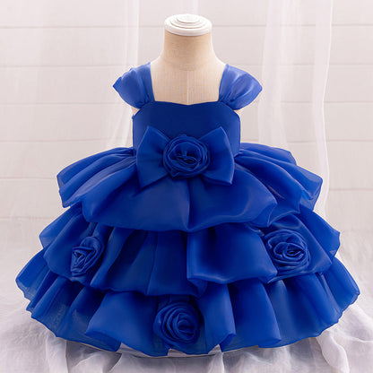 Robe Princesse Col Rond sans Manches pour Petite Fille d'Honneur avec Fleurs Solides