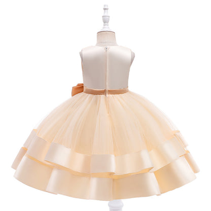 Robe Princesse Col en V sans Manches pour Petite Fille d'Honneur avec Nœud