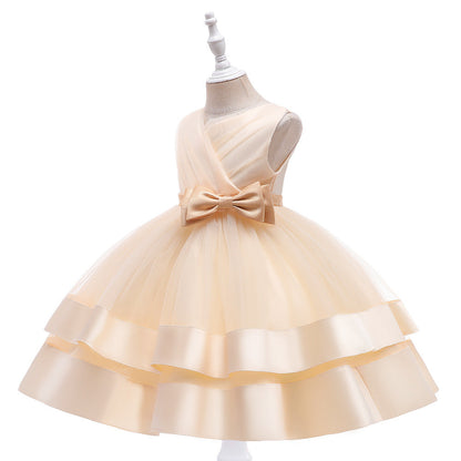 Robe Princesse Col en V sans Manches pour Petite Fille d'Honneur avec Nœud