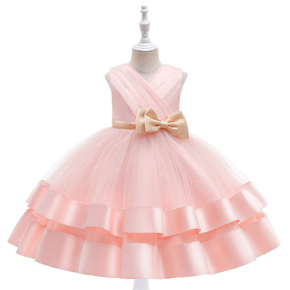 Robe Princesse Col en V sans Manches pour Petite Fille d'Honneur avec Nœud