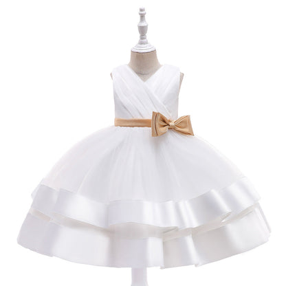 Robe Princesse Col en V sans Manches pour Petite Fille d'Honneur avec Nœud