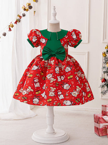 Robes de Noël Trapèze/Princesse à Manches Bouffantes pour Filles