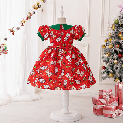 Robes de Noël Trapèze/Princesse à Manches Bouffantes pour Filles