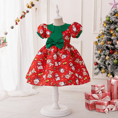 Robes de Noël Trapèze/Princesse à Manches Bouffantes pour Filles