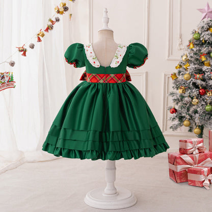 Robes de Noël à Volants et Manches Bouffantes Coupe A-Line/Princess pour Filles