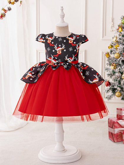 Robes de Noël Trapèze/Princesse à Manches Bouffantes pour Filles