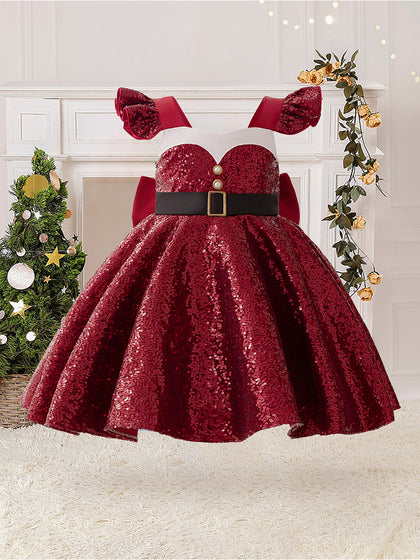 Robes de Noël Trapèze/Princesse à Manches Volantées pour Filles