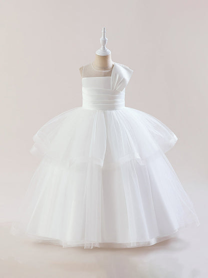 Robe Princesse Col Rond sans Manches pour Petite Fille d'Honneur avec Fronces