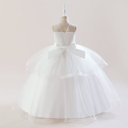 Robe Princesse Col Rond sans Manches pour Petite Fille d'Honneur avec Fronces