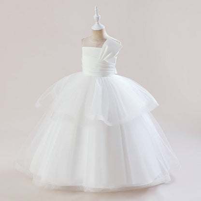 Robe Princesse Col Rond sans Manches pour Petite Fille d'Honneur avec Fronces