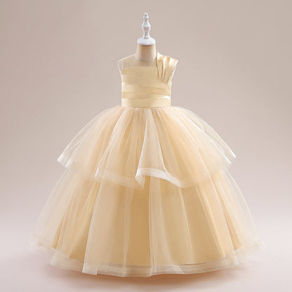 Robe Princesse Col Rond sans Manches pour Petite Fille d'Honneur avec Fronces