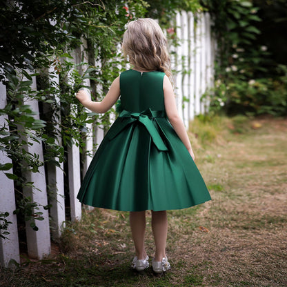 Robe Princesse Col Rond sans Manches pour Petite Fille d'Honneur avec Ceinture