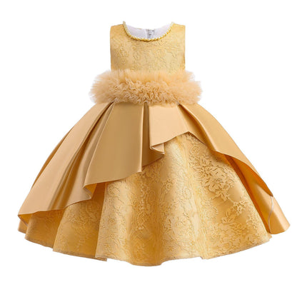 Robe Princesse Col Rond sans Manches pour Petite Fille d'Honneur avec Ceinture