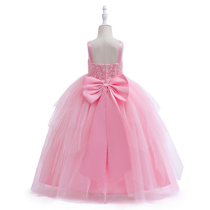 Robe Princesse Col Rond sans Manches pour Petite Fille d'Honneur avec Appliques