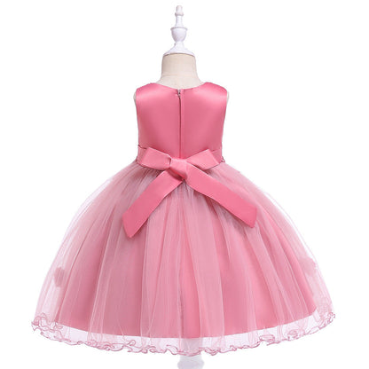 Robe Princesse Col Rond sans Manches pour Petite Fille d'Honneur avec Fleurs Solides