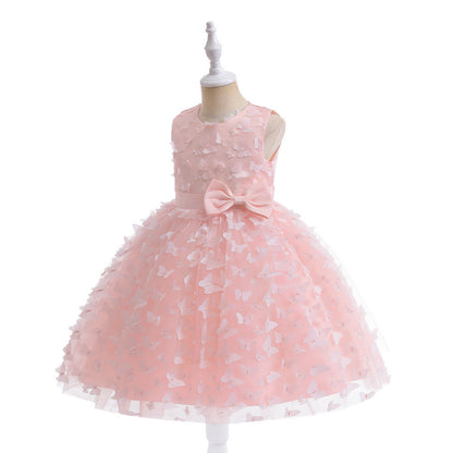 Robe Princesse Col Rond sans Manches pour Petite Fille d'Honneur avec Fleurs Solides