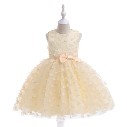 Robe Princesse Col Rond sans Manches pour Petite Fille d'Honneur avec Fleurs Solides