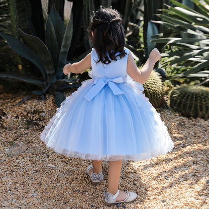 Robe Princesse Col Rond sans Manches pour Petite Fille d'Honneur avec Perles