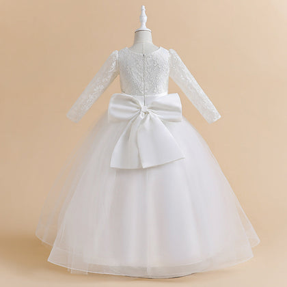 Robe de Bal à Manches Longues et Décolleté Plongeant avec Dentelle
