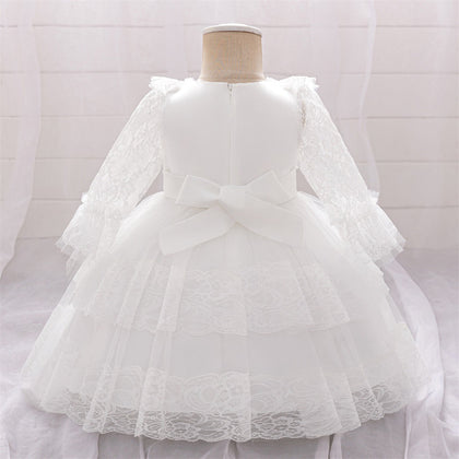 Robe de Bal à Manches Longues et Décolleté Plongeant avec Dentelle