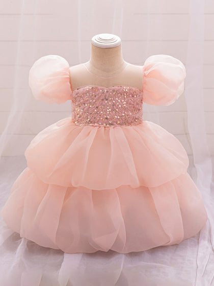 Robe de Bal à Manches Bouffantes et à Volants Pour Demoiselled'Honneur