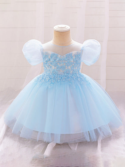 Robe de Bal à Manches Bouffantes et Appliques Pour Demoiselled'Honneur