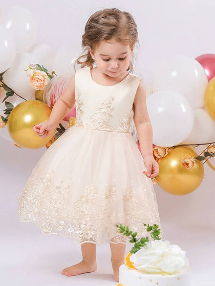 Robe de Bal à Encolure Dégagée Sans Manches en Dentelle Pour Fille
