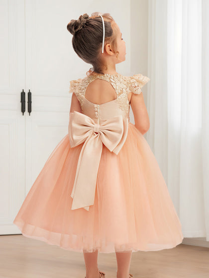 Robe de Demoiselled'Honneur Coupe A-Line/Princesse, Longueur Thé, en Tulle et Perles