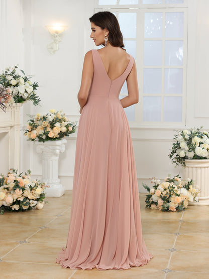 Robe de Mariée Longue Coupe A-Line/Princess à Col En V avec Fente Sur Le Côté et Poches