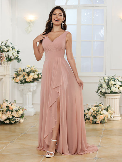 Robe de Mariée Longue Coupe A-Line/Princess à Col En V avec Fente Sur Le Côté et Poches