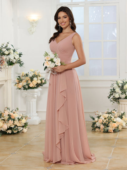 Robe de Mariée Longue Coupe A-Line/Princess à Col En V avec Fente Sur Le Côté et Poches