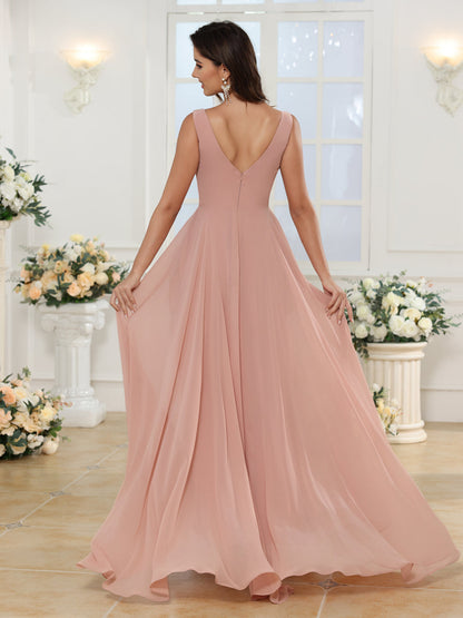 Robe de Mariée Longue Coupe A-Line/Princess à Col En V avec Fente Sur Le Côté et Poches