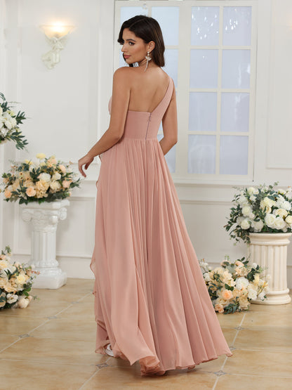 Robe de Mariée Longue à Une Épaule Coupe A-Line/Princess avec Fente Sur Le Côté